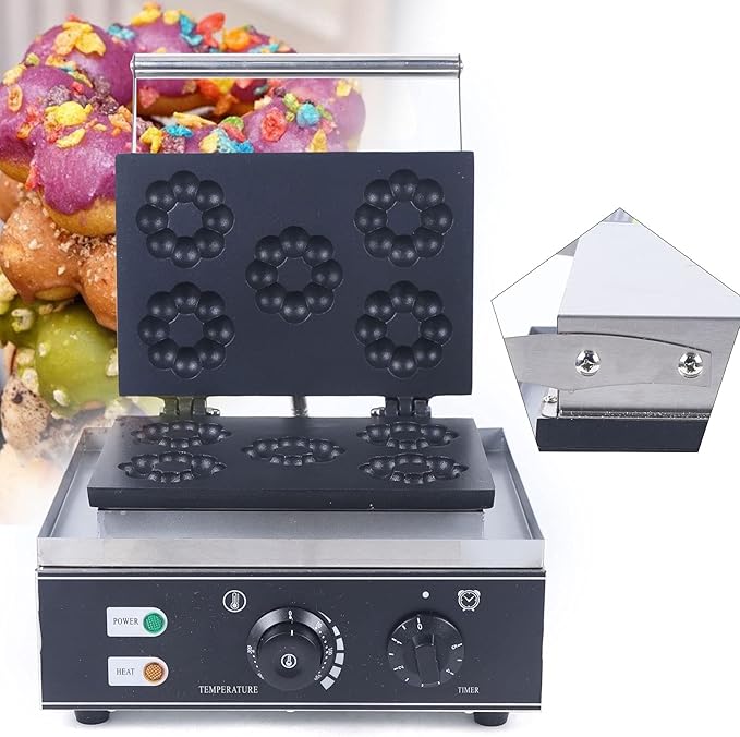 Mini Donut Maker Machine, Commercial Waffle Donut Machine, Plum Blossom Donut Maker Waffle Maker, For Breakfast, Snacks, Desserts & More with Non-stick Surface, Makes 5 Doughnuts