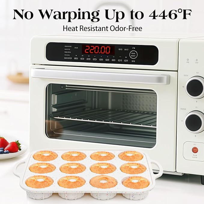 Vinino 2 Pcs Silicone Mini Fluted Tube Cake Pans with Metal Reinforced Frame, 12-Cavity Mini Flan Molds, Non-stick Cupcakes Pans for Baking, Donuts, Muffins, Cornbread, Brownies, Jellies