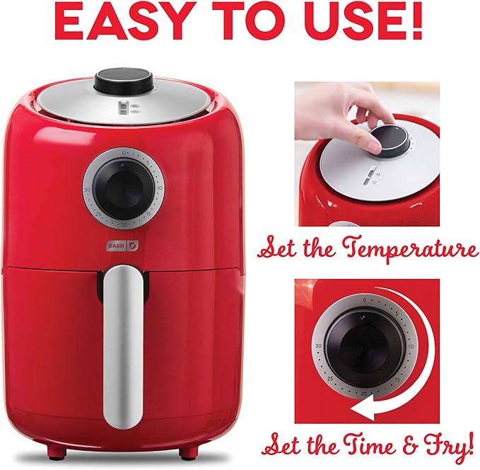 Dash Compact Air Fryer - Healthy Cooking with Auto Shut-Off Feature, Adjustable Temperature Control & Nonstick Fry Basket - Has AirCrisp® Technology - 2 Quart - Red