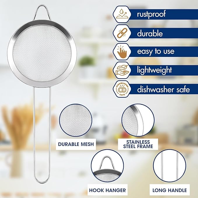 Fine Mesh Strainer with Handle – 3.3" Tea Strainer for Loose Tea Leaves and Coffee, Stainless Steel Tea Infuser with Handle – Good for Brewing Tea and Coffee