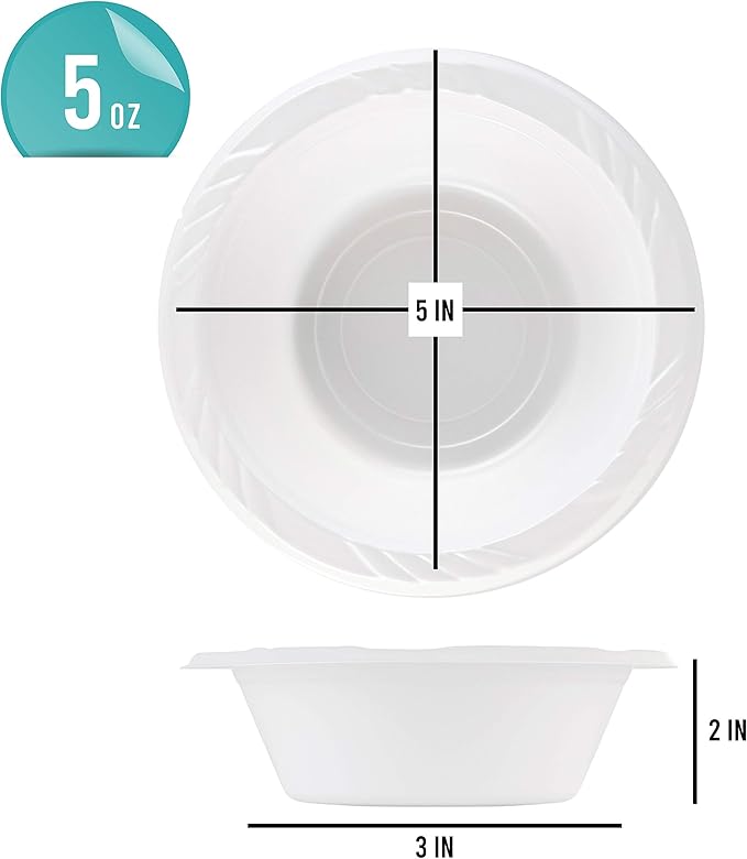200 Count Disposable 5 ounce White Plastic Dessert Bowls