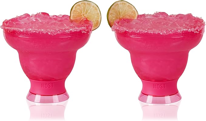 HOST FREEZE Margarita Cocktail Glasses, Frozen Cup Double Wall Plastic Margarita Glasses Drinking Set Modern Drinking Glasses 12oz Punch Pink Set of 2