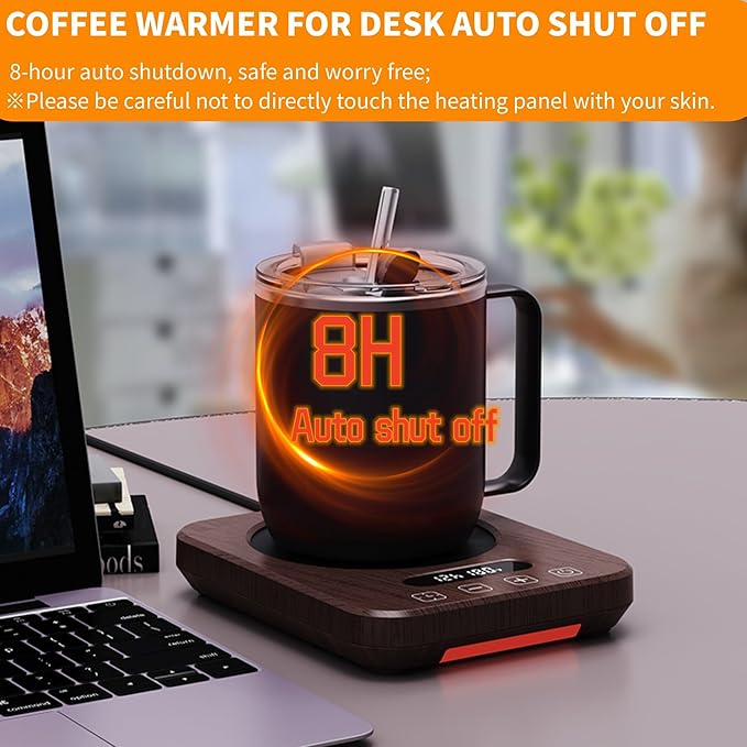 Coffee Mug Warmer,Cup Warmer with 7 Temp Settings,8H Auto Shut Off & 12H Timer,Fast Bottle Warmers for All Bottles,The Ultimate Coffee Warmer Plate for Beverage Lovers (Wood)
