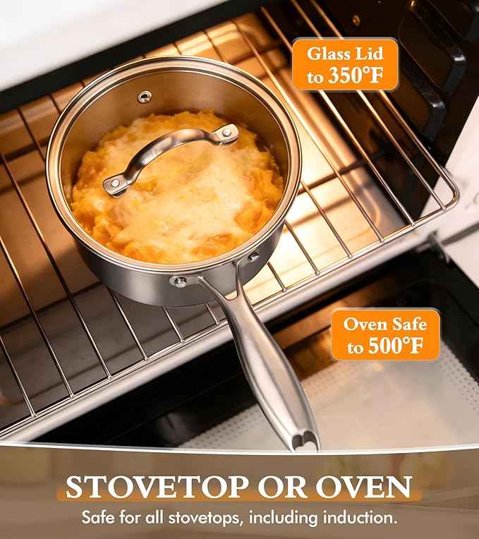 Stainless Steel Saucepan Set with Lids 1.5QT & 2.2QT, Tri-Ply Stainless Steel Sauce Pot Set, Induction Saucepans, 4 Pcs Nonstick Saucepans Cookware Set, Dishwasher Safe