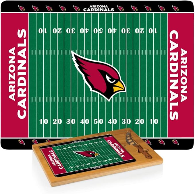 PICNIC TIME NFL Football Field Icon Glass Top Cutting Board & Knife Set, (Parawood & Bamboo)
