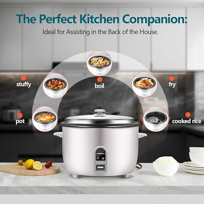 Commercial Rice Cooker, Large Capacity 30-Cup (UnCooked), 60-Cup (Cooked) with One Touch Operation and 12-Hour Keep Warm, Easy to Use and clean, 1600W, White