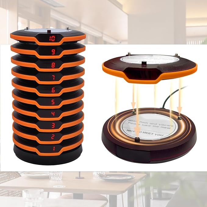 Restaurant Pager System, Buzzers for Restaurants 24 Coaster Pagers with Rubber Protection, Touch Keyboard Transmitter,2 Charging Base, Buzzer System for Food Truck Church Nursery Coffee Shop