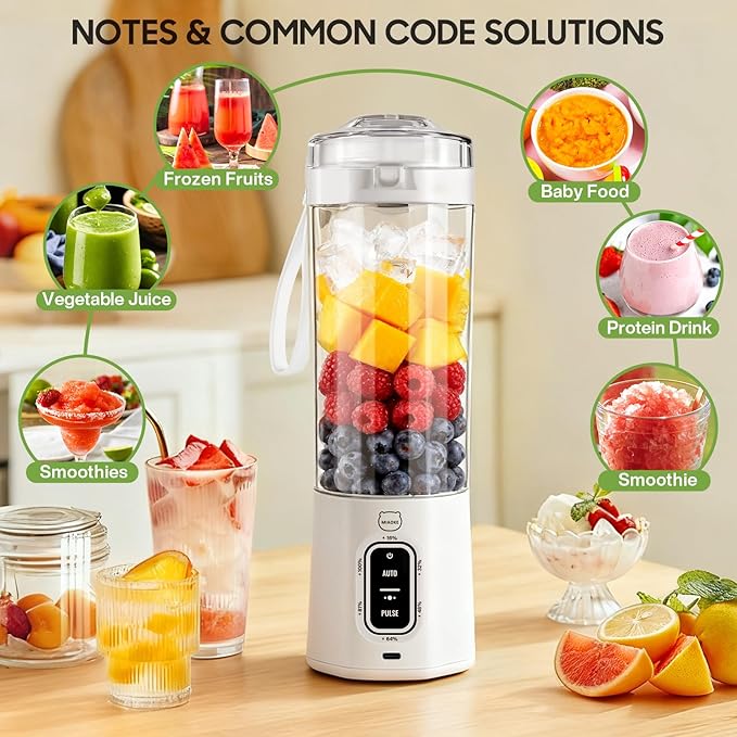 MIAOKE 2026 Upgrade 700 ML Portable Smoothie Blender, Rechargeable Personal Blende, Contains both Automatic and Pulse Functions, with Travel Cup and Lid, 6 Sharp Blades, Mixer Blender Machine Kitchen