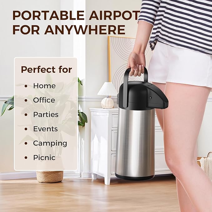 Coffee Carafe for Keeping Hot - Gezoss 85OZ / 2.5L Airpot Coffee Dispenser with Pump - Large Coffee Carafe for Hot Drinks Tea Liquid - Insulated Stainless Steel Hot Water Beverage Urn for Parties