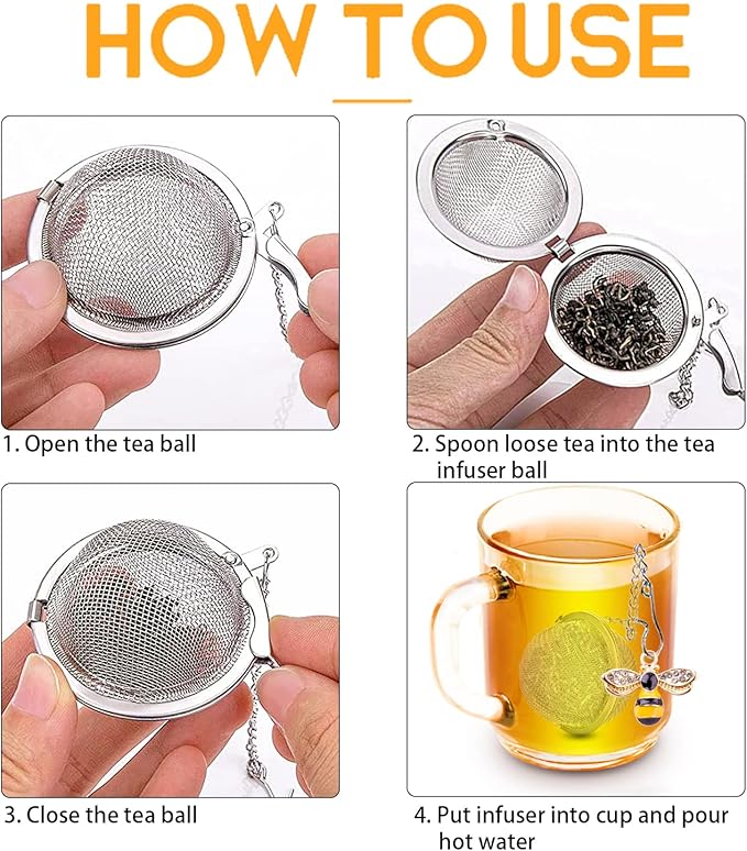 TeaSanavie Handmade Tea Ball Infusers - 2pcs, Honey Bee Strainers with Bee Charm Pendant for Loose Leaf Tea