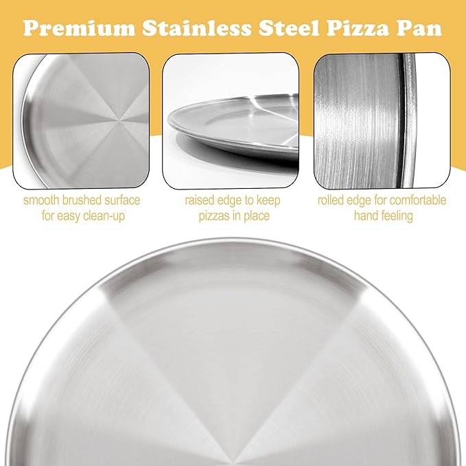 AWTBDP Pizza Pan 10 Inch Set of 2 for Oven, Non-Stick Stainless Steel Pizza Steel, Durable Non-Toxic Round Pizza Pans for Cookie Pizza Pie Cake, Dishwasher Safe & Easy Clean