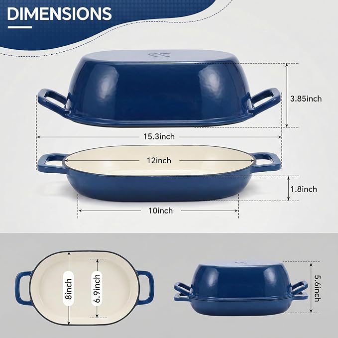 Northriver Casting Enameled Cast Iron Oval Dutch Oven for Bread Baking，12"x8" Bread Pot with Lid，Ideal for Sourdough, Artisan Loaves & Family Meals，5 Qt