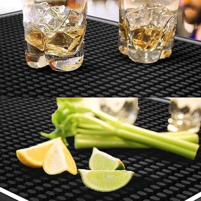 Bar Mat 4-Pack, 18 x 12 Rubber Coffee Bar Mats for Countertop, Bartending, Home Use, Spill Protection and Coffee Stations, Ideal Matt for Cocktail, Whiskey and Espresso