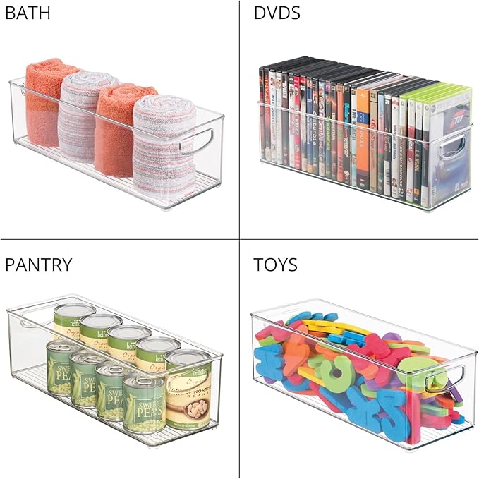 mDesign Plastic Office Supply Organizer - Storage Holder Bin with Handles for Desk Drawer, Cabinet - Pencil, Pen, Envelope and Supplies Container Basket - Ligne Collection - 2 Pack - Clear