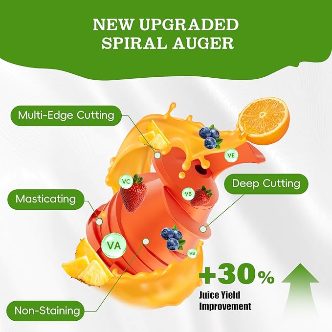 Cold Press Juicer, Wide Feed Chute Juicer Machines, Stainless Steel Slow Masticating Juicers Easy to Clean, Vegetables & Fruits Juice Extractor, High Juice Yield, Silver Knob