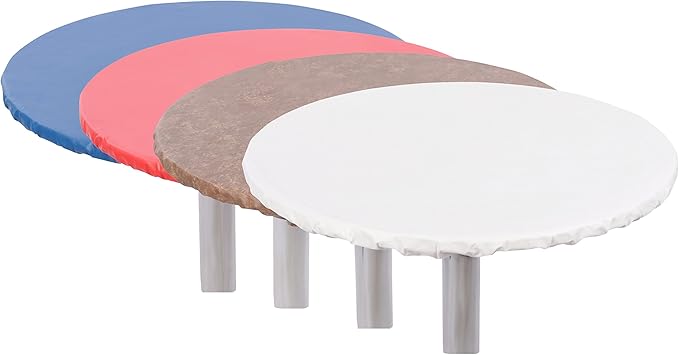 Yourtablecloth Heavy Duty Vinyl Round Fitted Tablecloth (Table Cover) with Flannel Backing Vibrant Colors Elasticized Tablecloth Great for Indoor and Outdoor Dining and Playing Cards 36” Ruby Red