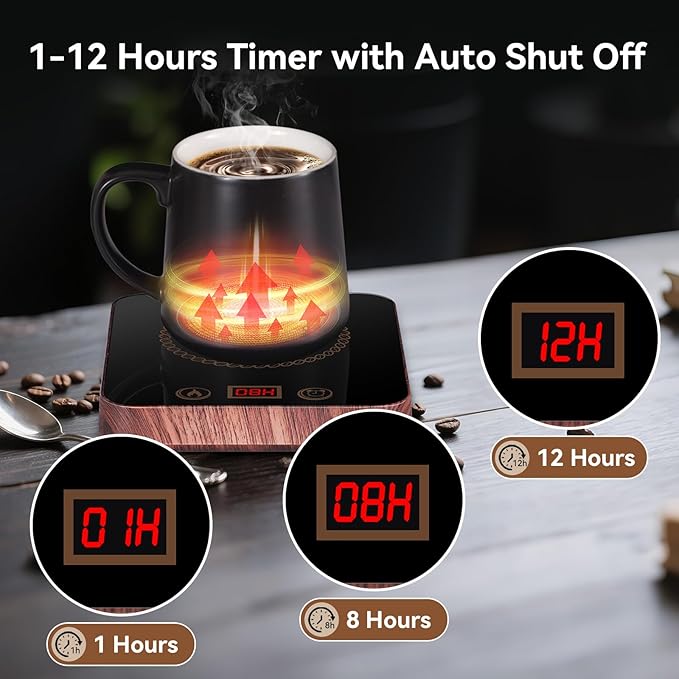 Coffee Mug Warmer for Desk with Auto Shutoff, Coffee Cup Warmer for Desk Auto Shut Off with 3 Temp. Settings & 1-12H Timer (Valentines Day Coffee Gifts)