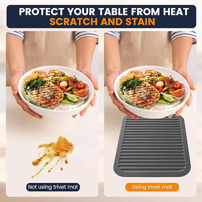 Silicone Trivet Mats 2 Heat Resistant Pot Holders Multipurpose Non-Slip Hot Pads for Kitchen Potholders, Drying mat, Jar Opener, Spoon Holder, Coaster.(Dim Grey)