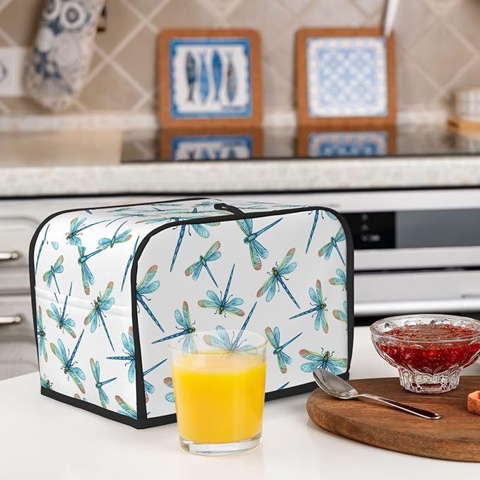 Blue Dragonflies Toaster Cover 2 Slice, Cute Country Bread Machine Cover, Washable Toaster Kitchen Small Appliance Cover Stain Resistant,with Top Handle