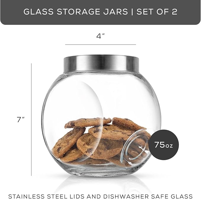 JoyJolt All-Sides Cookie Jar. Set of 2 Cookie Jars for Kitchen Counter with Lids, Candy Jar, Dog Treat Container, Laundry Detergent Container, Large Canisters, Half Gallon Glass Jar with Lid Airtight