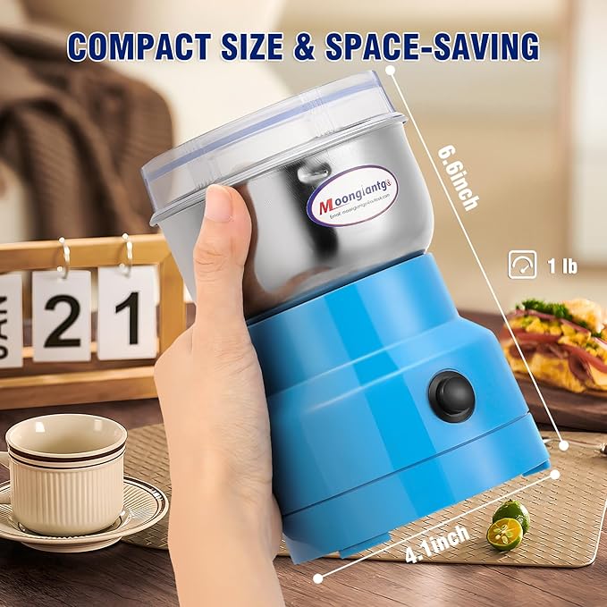 Moongiantgo Coffee Grinder Electric, Mini Spice Grinder, 200W 10s Fast Grinding, Dry Grain Mill for Spices Seeds Rice Beans Seasonings