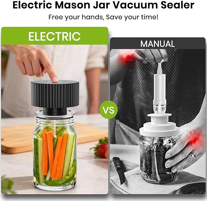 Electric Mason Jar Vacuum Sealer Kit, One-Touch Electric Sealing， for Wide-Mouth Regular-Mouth Mason Jars, Portable Vacuum Sealer for Jars, Gifts for Mom, Grandma(2026 Upgraded)