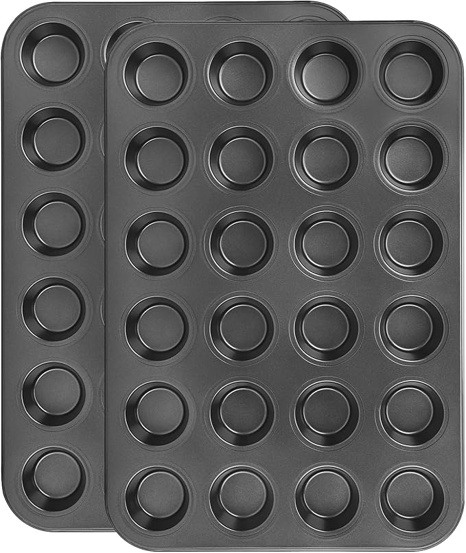 Beasea Nonstick Mini Muffin Pan 24 Cups, 2 Pack 24 Mini Small Tiny Cup Non Stick Muffin Baking Pan Tin Tray Carbon Steel Bakeware Individual Cupcake Baking Pan - Black