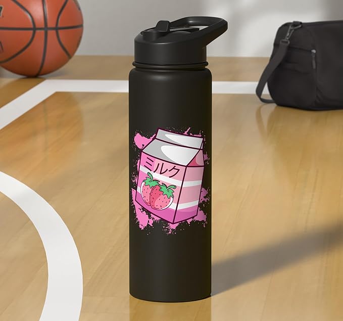 Kawaii Japanese Pink Retro 90s Strawberry Milk Carton Stainless Steel Insulated Water Bottle