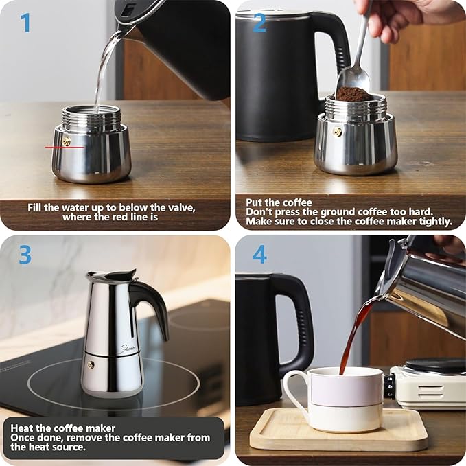 Espresso Maker 6 Cup Moka Pot Stainless Steel Percolator coffee pot, Compatible with Gas, Electric, Ceramic, and Induction stovetops(10 fl oz/300 ml)