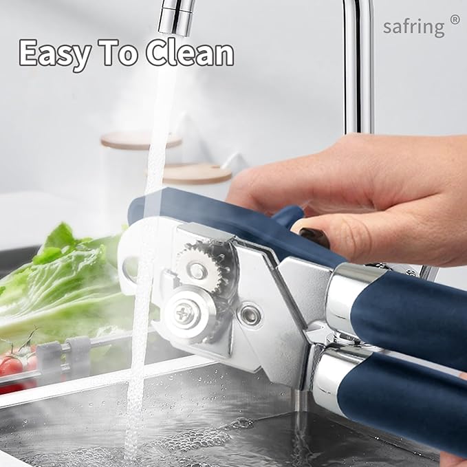 Can Opener Manual, Handheld Strong Heavy Duty Stainless Steel Can Opener, Comfortable Handle, Sharp Blade Smooth Edge, Can Openers with Multifunctional Bottle Opener, Blue