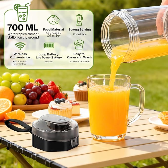 MIAOKE 2026 Upgrade 700 ML Portable Smoothie Blender, Rechargeable Personal Blende, Contains both Automatic and Pulse Functions, with Travel Cup and Lid, 6 Sharp Blades, Mixer Blender Machine Black