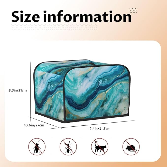 Toaster Cover 4 Slice Teal Turquoise Liquid Marble Print Waterproof Appliance Cover with Hang Loop Bread Baker Toaster Cover for Kitchen