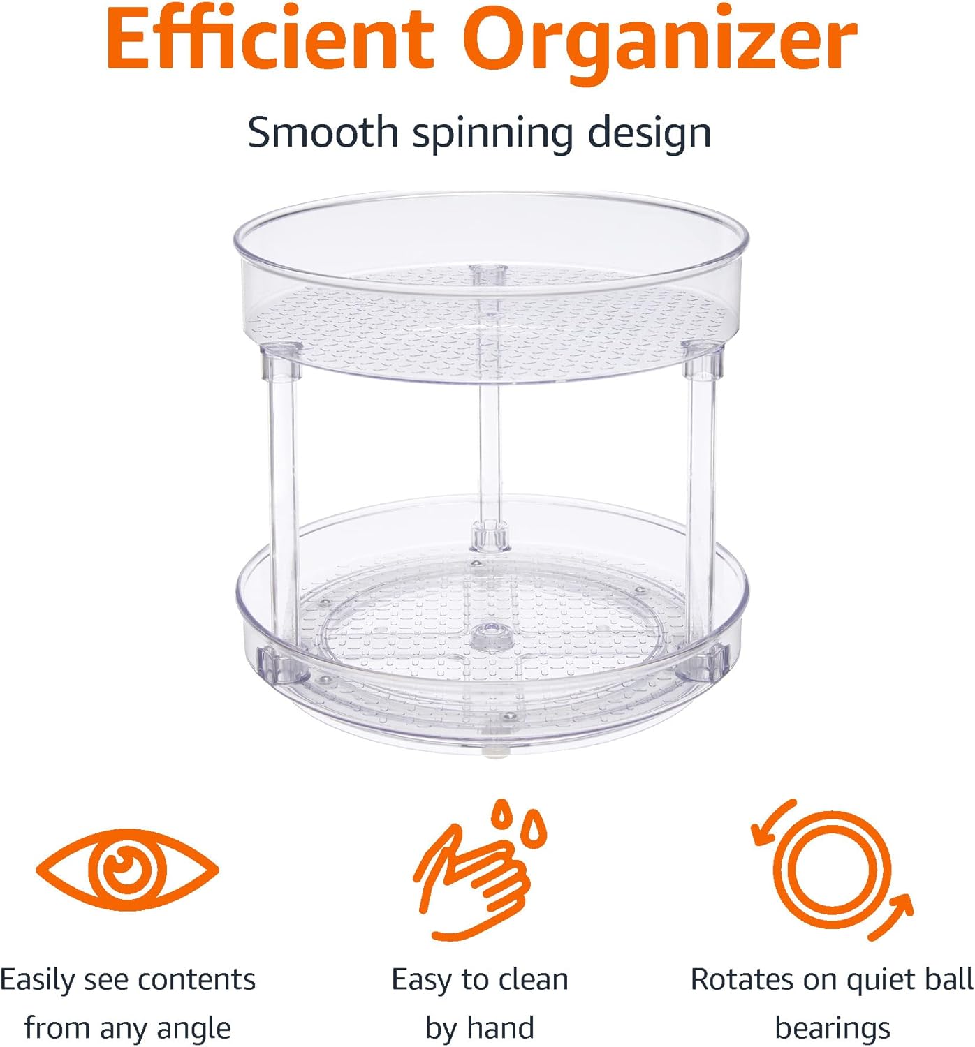 Amazon Basics Lazy Susan Turntable Organizer, 9" Diameter, 2 Tier, Clear