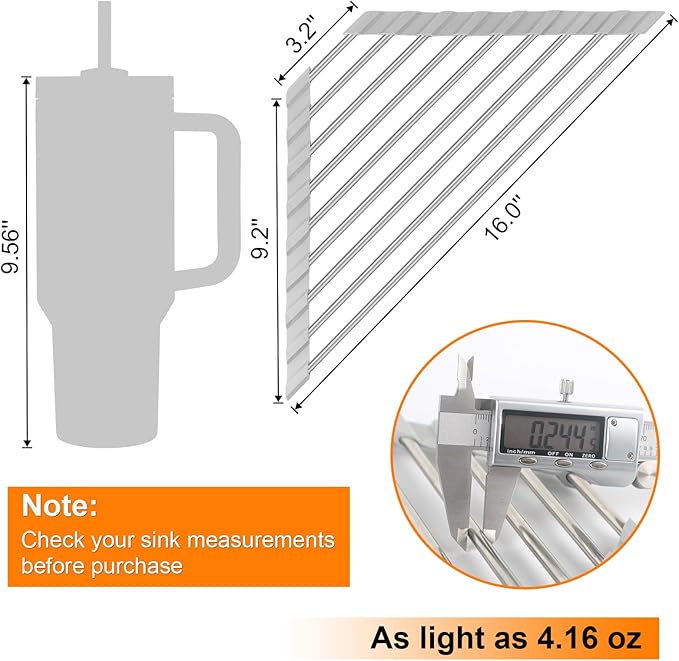 Corner Sink Caddy Triangle Dish Drying Rack for Sink Corner, Sponge Holder Roll Up Dish Drying Rack Over The Sink, Stainless Steel Kitchen Sink Organizer Drainer Mat Sponge Caddy for Counter Storage
