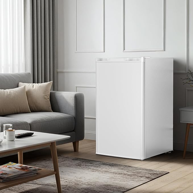 Antarctic Star 3.2 Cu.Ft.Compact Refrigerator with Freezer, Mini Fridge Single Door with Adjustable Thermostat,Removable Glass Shelves for Apartment,Dorm,Office,Kitchen，WHITE