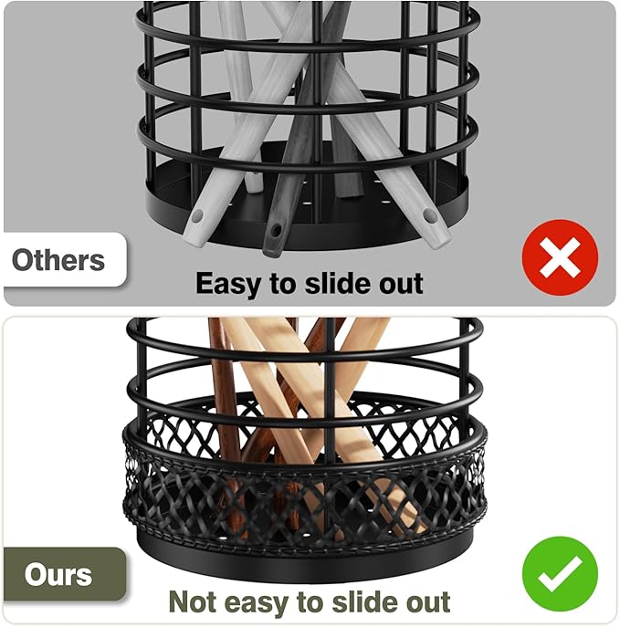 Metal Kitchen Utensil Holder for Kitchen Counter-5.43 x 5.98 inch, Black Utensil Crock for Spatula, Spoon, Fork & Knife, Rustproof Organizer