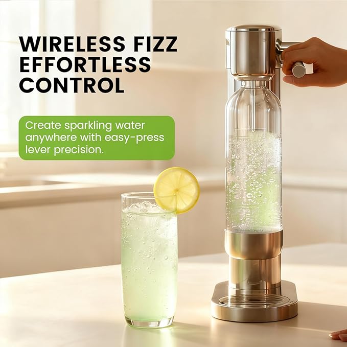 Soda Maker Sparkling Water Maker, Manual Stainless Steel Carbonation Machine for Home, Compatible with 60L Threaded CO₂ Cylinders (Not Included), Water Carbonator with BPA free PET Bottle