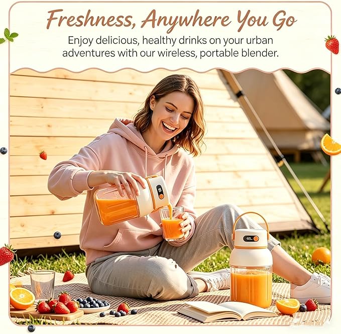 Portable Electric Juicer Cup with Zero Cord Hassle, Fresh Juicer Portable Blender with Digital Display, Leakproof USB-C Rechargeable Personal Blender for Home, Travel, Easy Clean (a,1200ml)