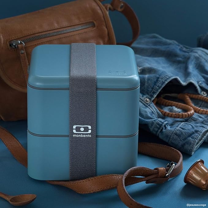 monbento - Large Bento Lunch Box MB Square Denim with 2 Compartments - 57 oz - Leakproof Lunch Box for Work/Picnic/Meal Prep - BPA Free - Microwave & Dishwasher Safe - Blue