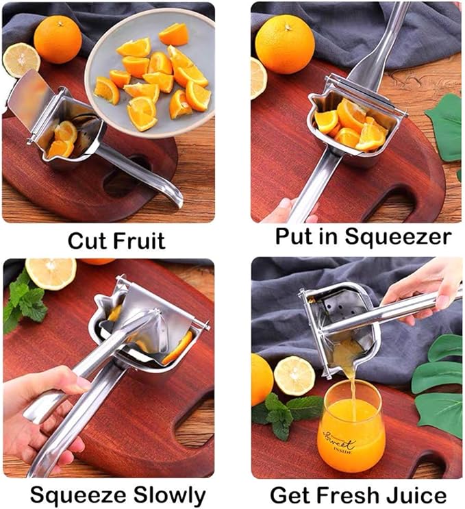 Real Stainless Steel Lemon Squeezer Citrus Juicer Hand Press Heavy Duty Manual Squeeze Juice Extractor Maker Orange Lime Grapefruit Presser - Bonus 50 Pcs Filter Bags