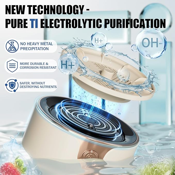 Fruit and Vegetable Washing Machine, Upgrade Titanium Electrolysis Purification Fruit Cleaner Device Waterproof Fruit and Vegetable Purifier Clean Fresh Produce in Water (Cream Color)