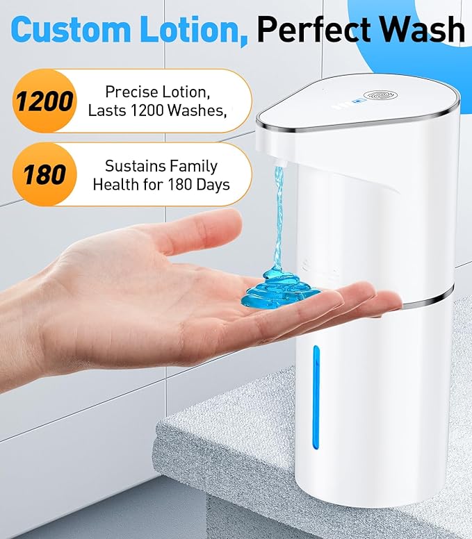 Automatic Soap Dispenser 350ml, Touchless Wall Mount Electric Soap Dispenser for Gel Soap with Infrared Motion Sensor, 3 Adjustable Levels for Bathroom, Kitchen and Office (White)