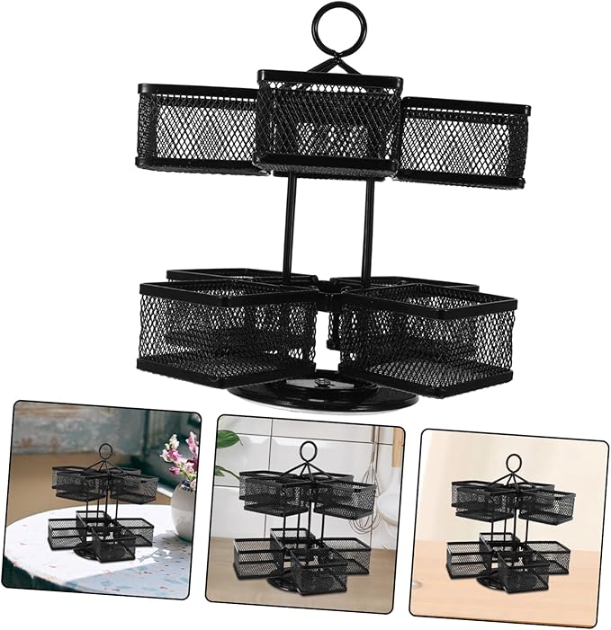 OUNONA 360degree Tea Bag Storage Box Rotating Carousel Creamer Sugar Packet Holder Kitchen Organizer Hotel Storage Box