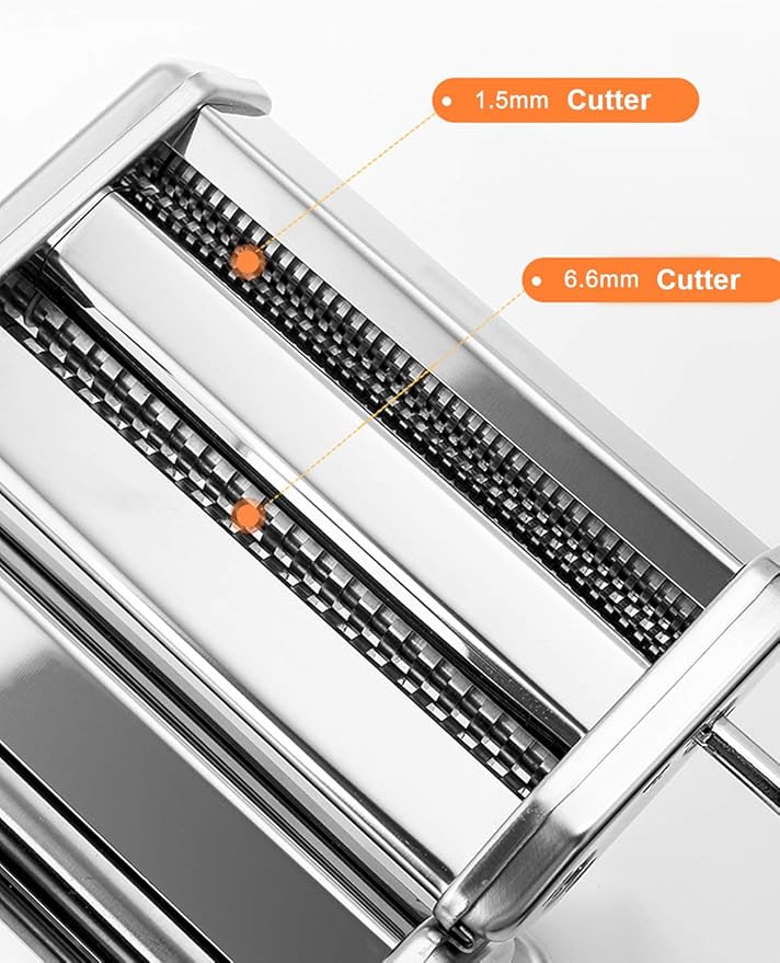 Shule Pasta Maker Machine Stainless Steel Manual Noodle Makers Include Pasta Roller, Cutter, Hand Crank and 7 Adjustable Thickness Setting