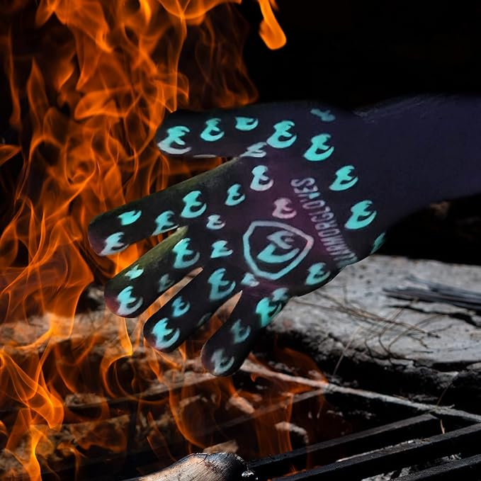 Grill Armor Oven Gloves with Fingers – 932°F Heat, Fire & Cut Resistant Mitts for BBQ, Grill, Cooking, Grilling, Baking, Smoker & Fire Pit