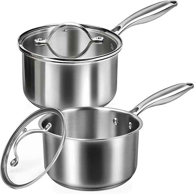 Stainless Steel Saucepan Set with Lids 1.5QT & 2.2QT, Tri-Ply Stainless Steel Sauce Pot Set, Induction Saucepans, 4 Pcs Nonstick Saucepans Cookware Set, Dishwasher Safe