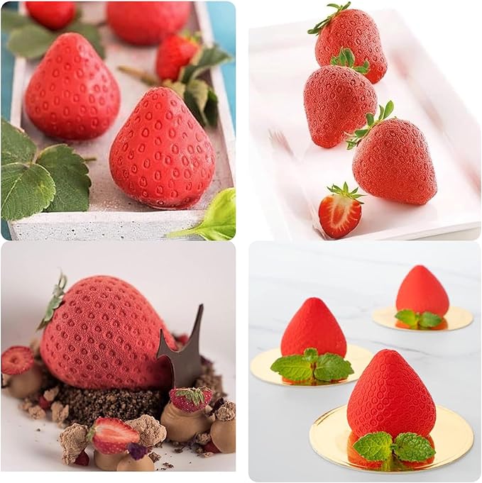 Strawberry Chocolate Silicone Mold for Mousse Cake(15-Cavity), Fruit Shaped Fondant Mold for Birthday Party Cake Decoration Pastry Dessert Pudding Ice Cream Candle Soap
