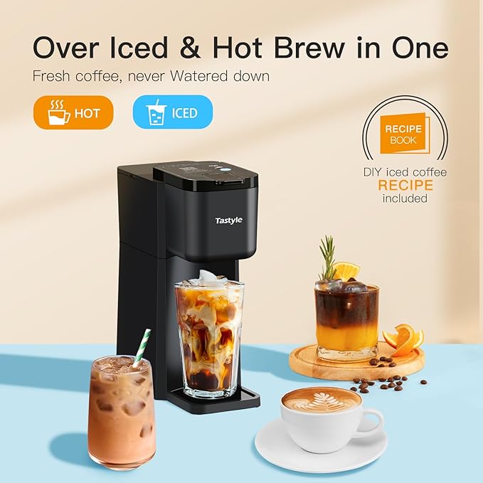 Tastyle Mini Hot and Iced Coffee Maker Single Serve, for K Cup and Ground, 6 to 14 Oz Brew Sizes, with Recipe Book, for Home, Travel, RV, Office and Dorm, Classic Black (2.0 Version)