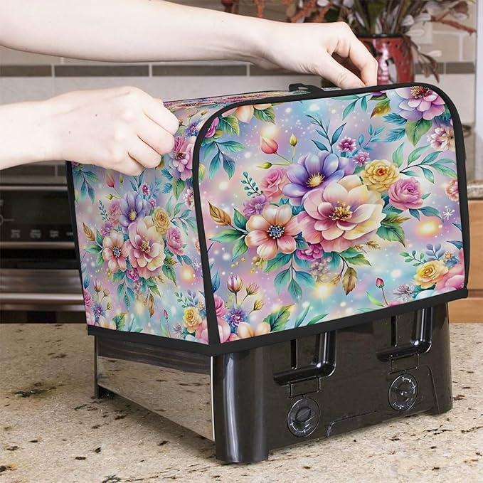 Flower Spring Rainbow Toaster Cover 4 Slice Dust and Fingerprint Protection Toaster Bread Maker Covers Washable Kitchen Small Appliance Covers for Kitchen Accessories Decor Bakeware Women Gift