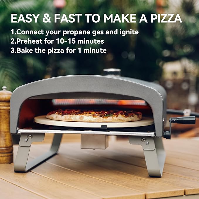 Portable Propane Pizza Oven with Manual Rotating Stone, Tabletop Gas Stove for Outdoor Kitchen, Gas Oven for Making Pizza, Bread, Steak, Pie, PS104